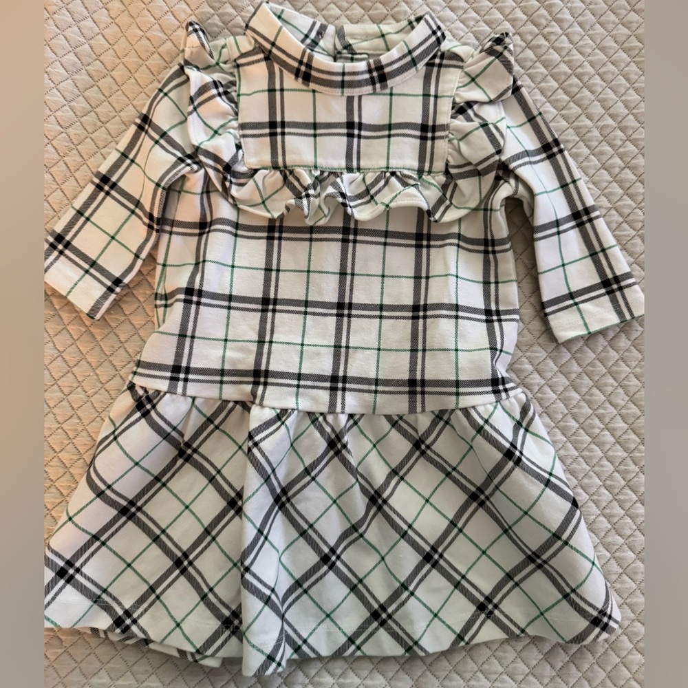 Janie and Jack Black and White Plaid Dress with Green Accents